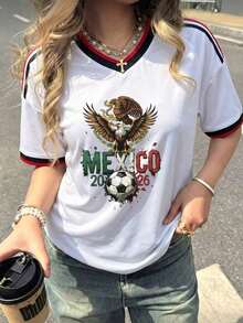 Loose-Fitting Women's T-Shirt, Printed With The Colors Of The National  And The Mexican Flag, Ideal For The National Team. Comfortably Soft For Everyday Wear. - 白色 - 查看 1
