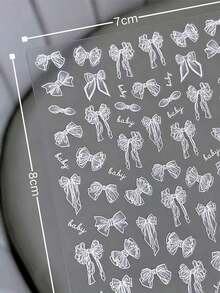 1pc White Line Art Ribbon Bow Decorative Sticker, Multiple Ribbon Bow Designs With Simple Small Text, Gentle Lace Hand-Drawn Texture, Suitable For Collage, Phone Case Decoration, Water Bottle Sticker, Notebook Embellishment, Fits Various Handmade DIY Creations - White Line Drawing Of Ribbon Bow - View 6