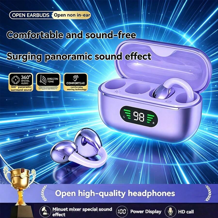 Écouteurs à oreille ouverte à la mode, polyvalents pour toutes les tenues, confortables et sans pression pour un port prolongé, vous permettent de profiter de la musique tout en percevant votre environnement, supportent la charge rapide et une longue autonomie de batterie, idéaux pour les trajets quotidiens et les activités de plein air - Voir 1