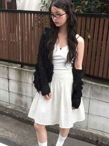 Chân váy dài đến đầu gối màu đen kiểu vintage xếp ly phồng, phong cách thường ngày dành cho nữ. - trắng - Xem 4