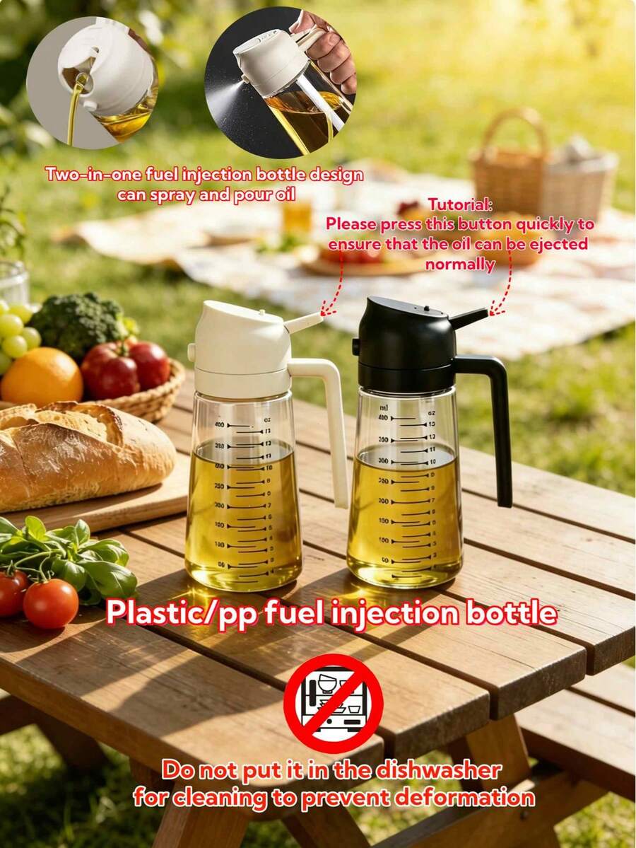 1pc 2-In-1 Handheld Spray Oil Bottle, Made Of PP Material, Combines Spraying And Pouring Functions, Can Be Used As Olive Oil Sprayer And Oil Dispenser, Reduces Oil Splashing On Cookware, Suitable For Kitchen, Grilling, Cooking, Air Fryer, Baking, Salad, Garden Watering, Home Cleaning, Random Color