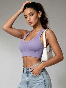 Runway Rest Women's Sports Bra, Racerback Yoga Fitness Running Crop Top Bra - Violet Purple - View 4