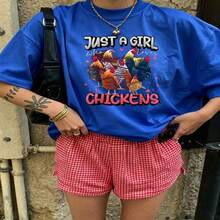 Cute Daily Casual Graphic T-Shirt 100% Cotton Oversized Soft Breathable Casual Crewneck Short Sleeve Top Aesthetic Daily Fashion Lovers Casual Wearers Gift Givers  Basic - 藍色 - 查看 18
