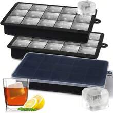 Vassoio per cubetti di ghiaccio in silicone, set da 3 pezzi (con coperchi rimovibili), ideale per fare cubetti di ghiaccio e risparmiare spazio nel congelatore; perfetto per bevande, cocktail e whisky; Colori: Nero - nero - Visualizzare 10
