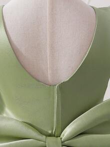女嬰刺繡蝴蝶婚禮花童公主禮服附拖尾，適合派對與度假，布料花紋隨機裁剪，不含髮箍 - 綠色 - 查看 10