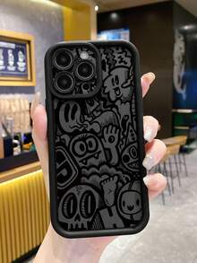 1 Stylish Phone Case. Does Not Include Lanyard Or Stand. Free Shipping. Phone Case With Black Painted Design And Anti-Scratch Finish, Compatible With////, Black/Beige Version. - Black - View 1