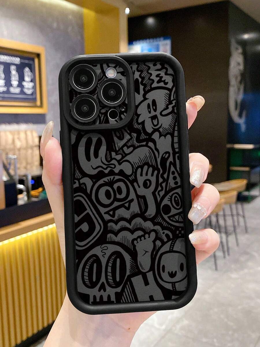 1 Stylish Phone Case. Does Not Include Lanyard Or Stand. Free Shipping. Phone Case With Black Painted Design And Anti-Scratch Finish, Compatible With////, Black/Beige Version. - Black - View 1