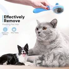 1pc Multi-Color Cat & Dog Grooming Brush, Pet Deshedding Comb, Non-Slip Stainless Steel One-Click Hair Removal Automatic Cleaning Massage Brush Dog Brush Cat Accessory; 1pc Dog Brush Cat Comb Flea Comb, Deshedding Comb, Tangle Separator Tool - Multicolor - View 4