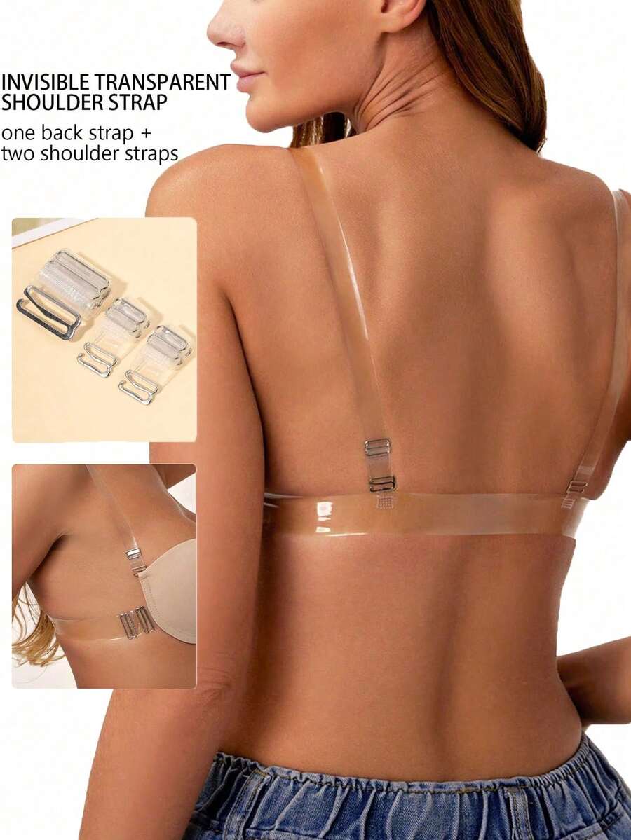 Invisible Transparent Bra Strap Set - 1 Back Strap + 2 Shoulder Straps, Suitable For Backless Dresses, Weddings And Parties, Non-Slip Adjustable Width - Multicolor - View 1