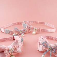Fairy Pink Lace Cat Collar Necklace With Bow, Beads And Bell, Pet Cat Supplies - Multicolor - View 1