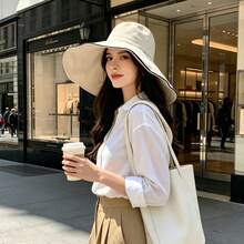 1件女款可調節抽繩水桶帽，雙面柔軟防曬帽附下巴繩，防風防紫外線旅行海灘日常帽 - 彩色 - 查看 7