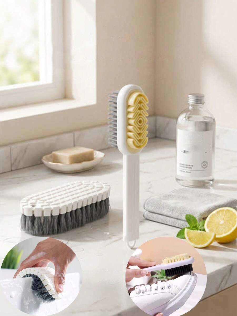 2pcs/1pc Dual Head 2 In 1 Cleaning Brush Long Handle Suede Nubuck Shoe Brush Rubber Eraser Cleaner For Sneaker Boot Carpet Floor Bathroom Tub Kitchen Wall Multifunctional Household Cleaning Accessory - Multiple Styles - View 1