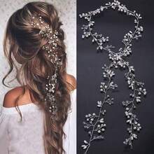 1pc Silver 50CM/19.68INCH Bridal Hair Accessory Handmade Woven Pearl Crystal Hairband Hairpin Suitable For Wedding Dress Bridesmaid Accessories Banquet Graduation Prom,Headpiece - White - View 1