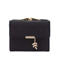 This Elegant Quilted Wallet Is Designed Specifically For Women And Features A Leaf-Shaped Pendant. - 黑色 - 查看 1