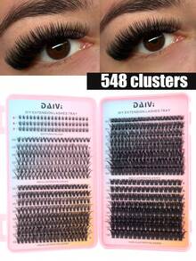 548 Clusters Eyelash Book 30D/50D/80D/100D Mixed Lower Lashes Dense D Curl Large Capacity Open-Close Segmented Fluffy Comfortable Lightweight Beginner Home Wear DIY Self-Application Date Holiday Eye Special Effect False Eyelashes - 查看 6