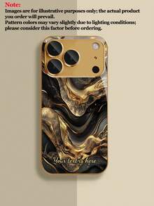 1pc Personalized Custom Text Black Gold Fluid Gilded Marble Pattern Design Electroplated Tempered Glass Phone Case Compatible With IPhone 17 Pro Max/17 AIR/16/15/13/12/11/XS Max/678 Plus, High-End Business Custom, Light Luxury Fashion, Built-In Lens Protector, Holiday Gift, Birthday Present, Couple, Pet, Friend, Classmate, Bestie, Brother, Family, Fashion High-Definition Printed Protective Cover - Gold - View 5