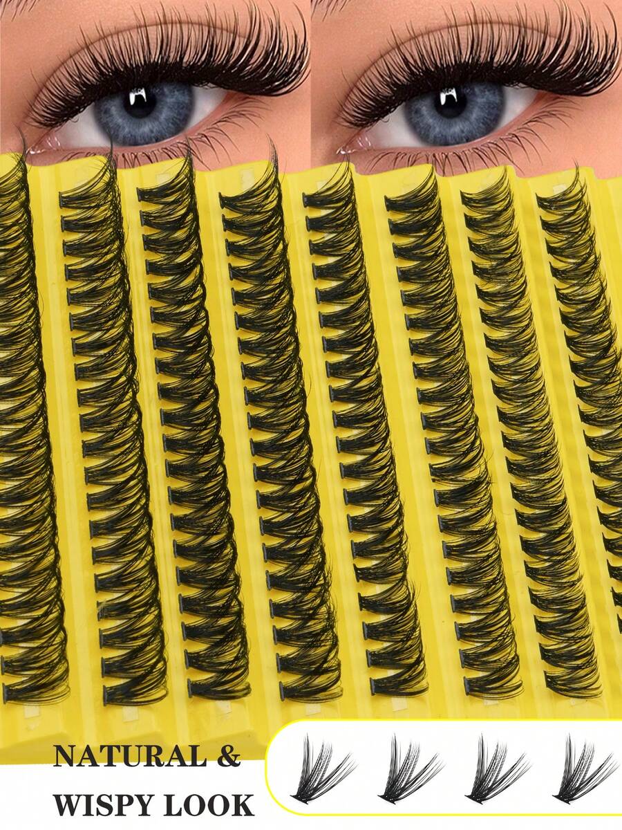 Kit de 200 piezas de pestañas en racimo 3D talla grande vendidas | Volumen ligero y natural, aplicación sin esfuerzo, pestañas en racimo de lujo | Efecto de ojo de gato seductor para noches de discoteca - Aprobado para gimnasio y fiesta en la piscina - D - Ver 1