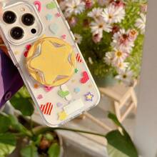 1 Piece Summer Star Design Phone Back Grip, Extendable Support Printed With Polka Dot Star Motifs, Hands-Free Desktop Phone Holder, Adorable Girly Decorative Phone Ornament, Delicate Mini Present For Buddies - Multicolor - View 6
