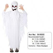 Ghost Costume Suitable For Boys And Girls Terrifying White Ghost Cloak Halloween Demon Carnival Party Costume - 彩色 - 查看 13