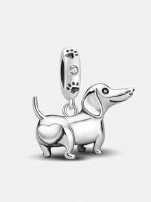 1件925纯银微笑腊肠犬吊坠，适合女士手链、手镯DIY饰品制作和日常装饰，女孩装饰饰品 - 微笑臘腸狗 - 查看 6