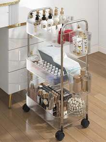 1pc 2/3/4 Tier Rolling Cart, Transparent Multi-Functional Storage Cart With Handle And Wheels, Mobile Storage Rack, Suitable For Office, Bathroom, Kitchen And Living Room, Transparent Practical Cart, Home Storage - Clear - View 6
