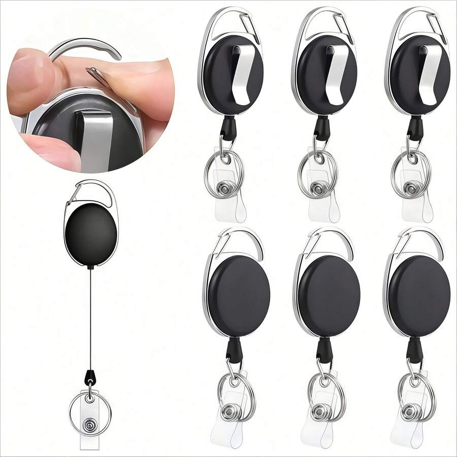 4pcs Metal Retractable Zinc Alloy Lanyard And Key Chain Clip, Anti-Loss Oval Design, Suitable For ID Cards, Credit Cards, Access Cards, Etc., Suitable For School, Home And Office Use - Multicolor - View 1