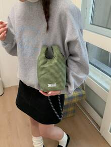 小眾設計單肩包休閒百搭極簡時尚斜背包新款女包舒適布料質感素色亮片設計按扣開合光滑長肩帶大容量水桶包 - 綠色 - 查看 2