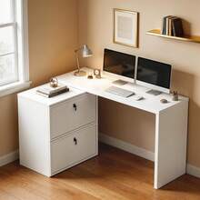 Computer Desk, Drawers, MDF, For Home Office, Study Room And Workstation, White, 163 X 39 X 75 Cm - White - View 9