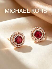 Michael Kors 玫瑰金鍍紅寶石耳釘 奈米寶石優雅女款，適合婚禮、派對與日常配戴，理想的節日禮物 - 玫瑰金 - 查看 6