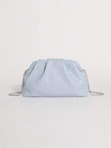 SCULPTEDSTYLE BAGS 1個淺藍色編織壓紋PU純色雲朵包 時尚女款手提包 褶皺設計 抓皺包 離合包 鍊條斜背包 極簡風格女款晚宴包 適用於舞會派對 - 淺藍色 - 查看 7