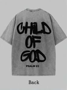 'Son Of God' Print T-Shirts For Men And Women, 100% Washed Cotton, Cotton T-Shirt, Gift Idea, Y2K Clothing, Funny Print T-Shirt For Unisex, Streetwear - 灰色 - 查看 1