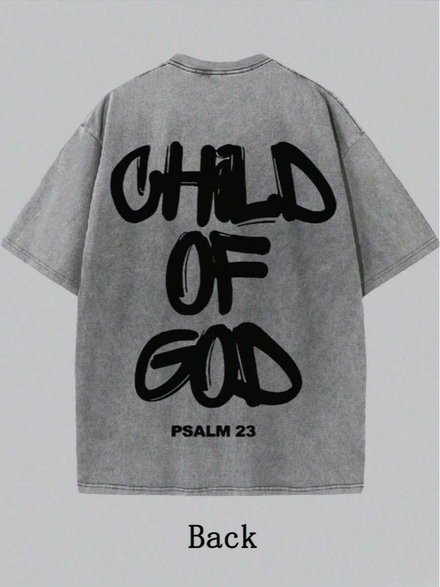 'Son Of God' Print T-Shirts For Men And Women, 100% Washed Cotton, Cotton T-Shirt, Gift Idea, Y2K Clothing, Funny Print T-Shirt For Unisex, Streetwear - 灰色 - 查看 1