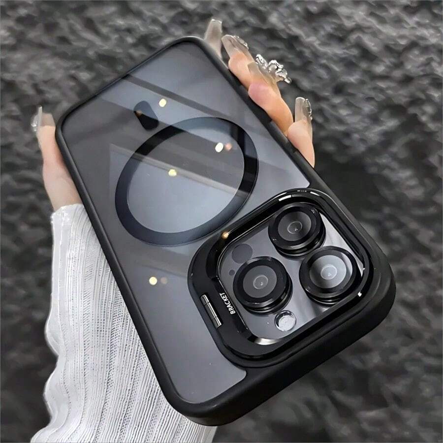 Una funda elegante para teléfono no incluye un cordón ni un soporte. Funda 3 en 1 con marco metálico magnético, protector de lente y soporte, compatible con 16/16 Pro/16 Pro/15/15 Pro/15 Pro/14/14 Pro/14 Pro/13/13 Pro/13 Pro/12/12 Pro/12 Pro/11. Cubierta trasera dura antirrayas, a prueba de golpes y resistente al agua. - Negro - Ver 1