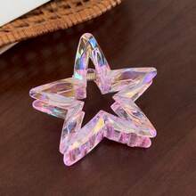 6pcs Multicolor Holographic Star Hair Claw Clips, 3D Faceted Iridescent Laser Texture, Macaron Gradient Colors, Large Hollow Star Design, Strong Grip For Thick Hair, Sweet & Cool Y2K Baddie Style, Versatile For Daily Hairstyles And Outfits, Aesthetic Clips - Multicolor - View 5