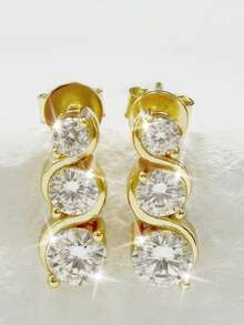 ConiiW A Pair Of 925 Sterling Silver, 0.9-Carat Moissanite Twisted Braided Earrings, Stylish And Unique, Suitable For Everyday Wear, Dates, Or As A Gift. - Gold - View 3
