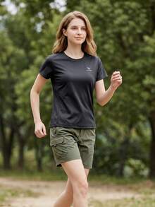 CAMEL CROWN Women's Outdoor Sports T-Shirt, Short Sleeve Top, Comfortable Breathable Quick-Dry, Suitable For Spring And Summer All Year Round - Phantom Black - View 5