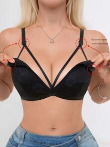Hart & Haze French Floral Lace Nursing Bra With Thin Double Shoulder Straps For Pregnant Women - Black - View 5