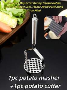 1pc Stainless Steel Manual Potato Masher, Durable Stainless Steel Potato Press, Multi-Functional Vegetable And Fruit Masher For Home And School, No Electricity Required, Non-Slip Ergonomic Handle - Suitable For Pressing Potatoes, Garlic, Baby Food - Potato - View 15