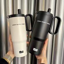 1個 720ml/24.3oz 戶外不鏽鋼真空保溫杯，附手把與吸管，四季適用，可裝水、牛奶、咖啡、茶、果汁等飲品，適合辦公室、開車、居家、戶外使用，亦可作為送給朋友、同事和家人的節日禮物 - 彩色 - 查看 4