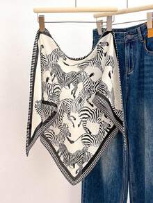 Spring/Summer New Zebra Print Pattern Triangle Scarf, Professional Commute Versatile Neck Scarf, Neck Protection Decorative Multifunctional Bandana, Sun Protection Head Scarf, Versatile Head Wrap Decorative Neck Scarf - White - View 3