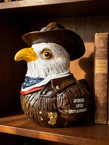 1pc American Figurine With Cowboy Hat & Patriotic Scarf, Unity & Strength Decorative Statue For Desk Home Office Library Vintage Collectible Gift - A - View 3