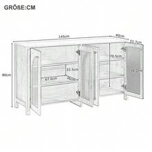 Modern Minimalist Sideboard With 4 Rattan Doors And Metal Handles; Simple Storage Unit For Dining Room, Living Room Or Kitchen (White) - 自然色 - 查看 2