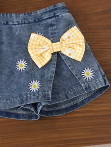 2pcs Young Girls Cute Casual Cherry Camisole Top & Embroidered Denim Skirt Set, Summer Vacation Style - Multicolor - View 5