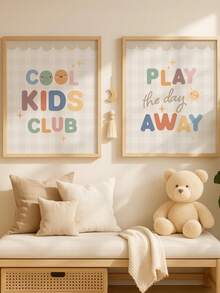 1件裝 帆布裝飾畫 兒童房牆面裝飾 波希米亞風「Cool Kids Club」裝框畫與「Play Every Day」兒童藝術畫 中性風格 即可掛裝 適合幼兒臥室、遊戲室、托兒所、嬰兒洗禮禮物、兒童禮物、趣味友誼主題 現代俏皮兒童房裝飾 - 彩色 - 查看 2