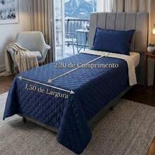 Single/Queen Double-Sided Bedspread Set With Sherpa Alaska 03 Pieces - Premium Soft Touch - 海軍藍 - 查看 5