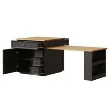 Extendable Kitchen Island (120-184 Cm) With Drawers And Casters, Mobile Island With Wood-Effect Top, Versatile Countertop For Kitchen, Dining Room And Bar, White - 黑色 - 查看 2