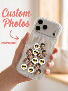 1pc Customized Photo Wavy Pattern ABS Phone Case, Personalized Detachable Face Ornament Shaking Phone Case, Custom Upload Portrait Design, Durable ABS Plastic Shell, Anti-Drop Anti-Scratch, Transparent Wavy Texture, Suitable For Multiple Phone Models; Ideal Gift For Couples, Family, Friends And Lovers, Suitable For Daily Use, Birthday, Anniversary, Valentine's Day, Christmas And Holiday Gifting - Multicolor - View 2