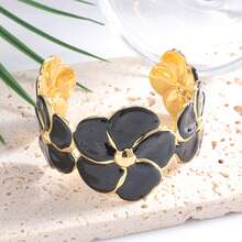 3D Floral Open Cuff Bracelet - Romantic Vintage Style Hand Accessory, Daily Commute/Date/Vacation, Gold Trim+Multiple Colors Available+Exquisite Petals - Multicolor - View 10