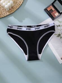 Secret Verse Women Mid Rise Ribbed Sport Waistband Panties,Pure Cotton Ribbed Mid-Waist Underwear, Women's Everyday Panties - Black - View 3