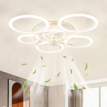 Aesthetic Multi-Circle Flush Ceiling Fan With Dimmable LED Light, Quiet Adjustable Wind Non-Glare Decor Fan Lamp For Study, Bedroom, Home Interior Decor - 6002 - View 4